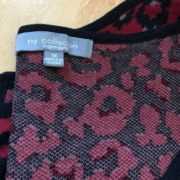 Women's Maroon Animal Print Cardigan by NY Collection Size 1X - Picture 3 of 3